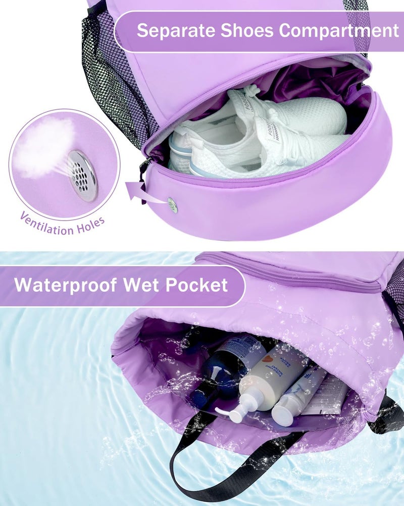 RHDZO Store Drawstring Backpack Gym Backpack with Shoe Compartment for Men Women String Sports Bag with Wet Pocket Cinch Swim Beach Bag, Purple (Patent Pending) - Image 2